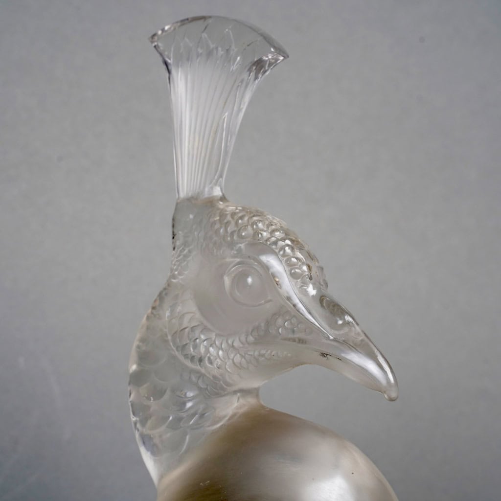 1928 René Lalique – Mascotte Automobile Tête De Paon Verre Blanc 8