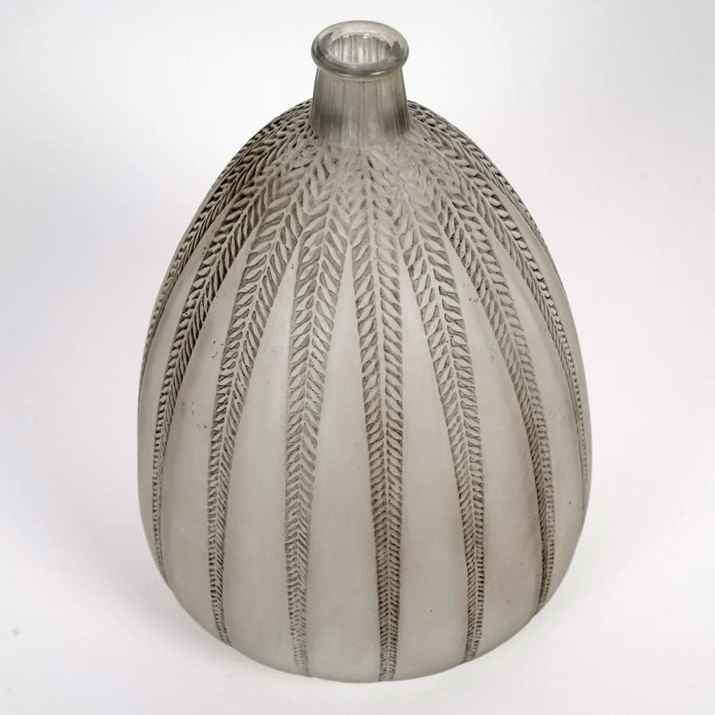 1921 René Lalique – Vase Mimosa Verre Blanc Patiné Gris 4