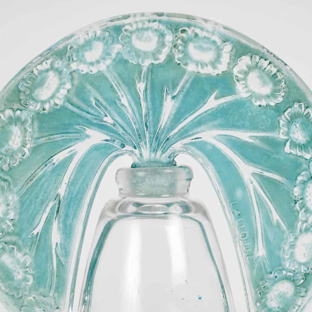 1913 René Lalique – Flacon Pâquerettes Verre Blanc Patiné Bleu Turquoise Pour Roger Et Gallet 5