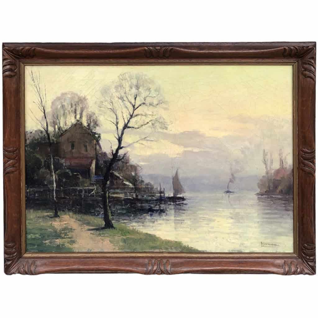 HENOCQUE Narcisse Peinture 20è siècle Les Bords De Seine à Rouen Huile Toile Signée Certificat d’authenticité 4