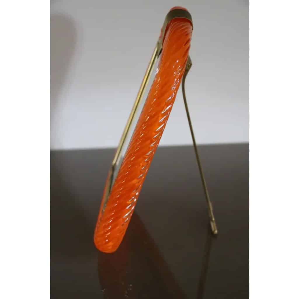 Cadre photo torsadé orange des années 2000 en verre de Murano et laiton de Barovier e Toso 13