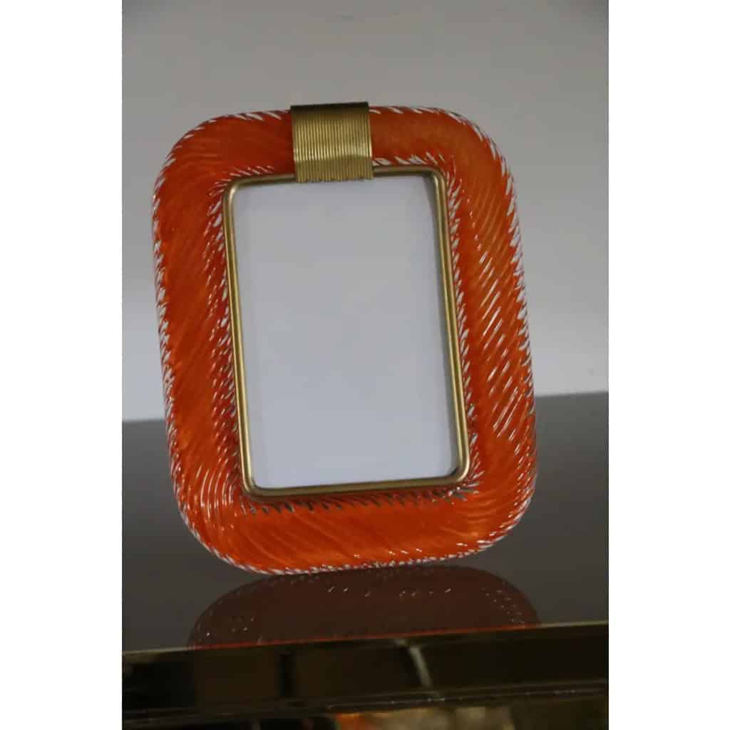 Cadre photo torsadé orange des années 2000 en verre de Murano et laiton de Barovier e Toso 17