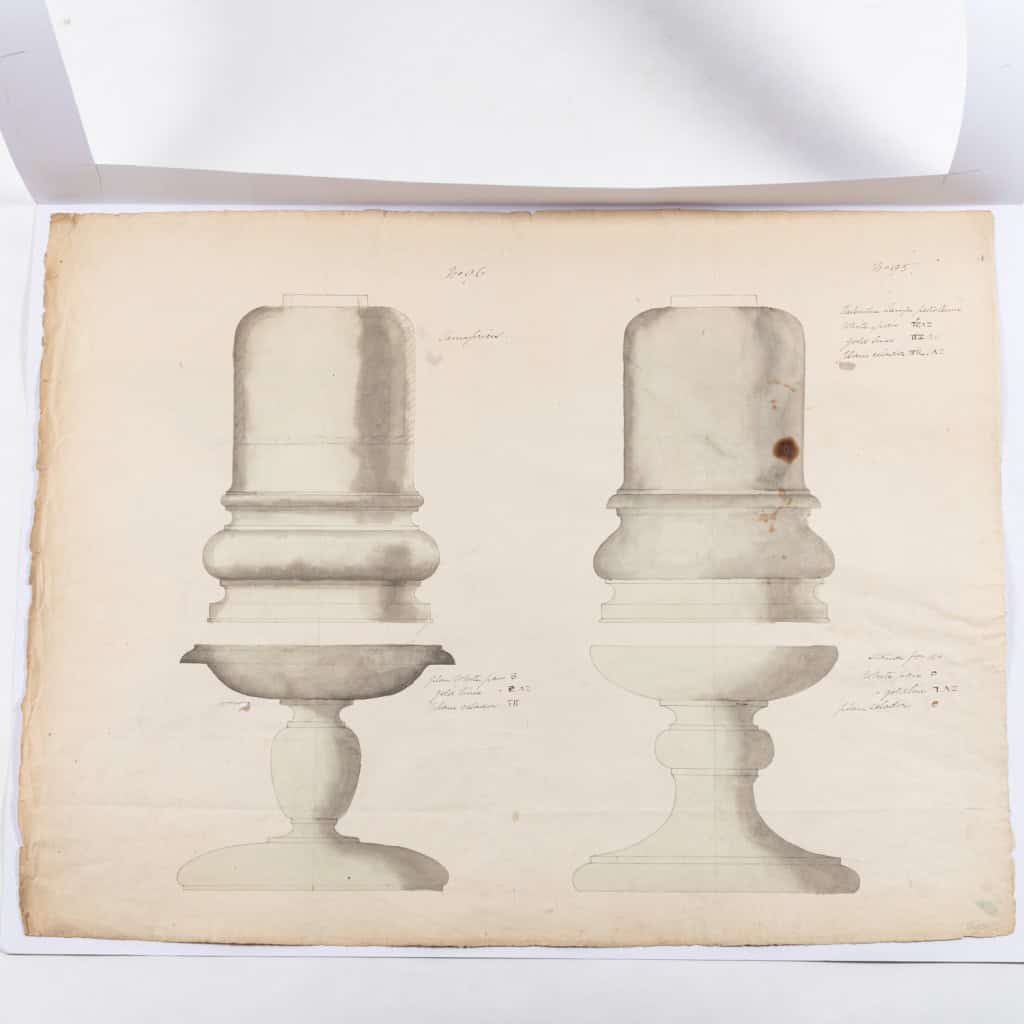 Série d’aquarelles et dessins de vases d’une manufacture, XIXe 18