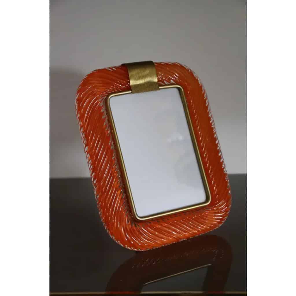 Cadre photo torsadé orange des années 2000 en verre de Murano et laiton de Barovier e Toso 4