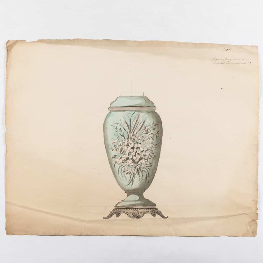 Série d’aquarelles et dessins de vases d’une manufacture, XIXe 6