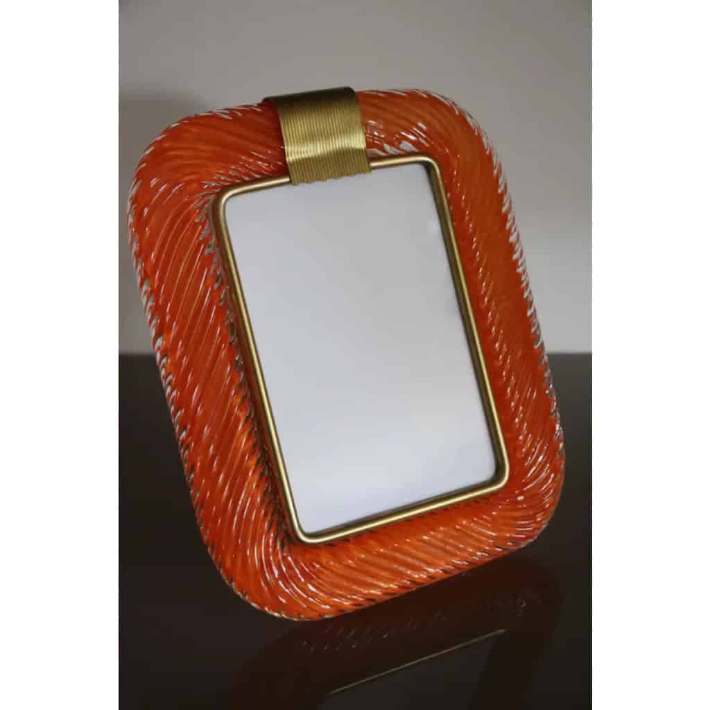 Cadre photo torsadé orange des années 2000 en verre de Murano et laiton de Barovier e Toso 9