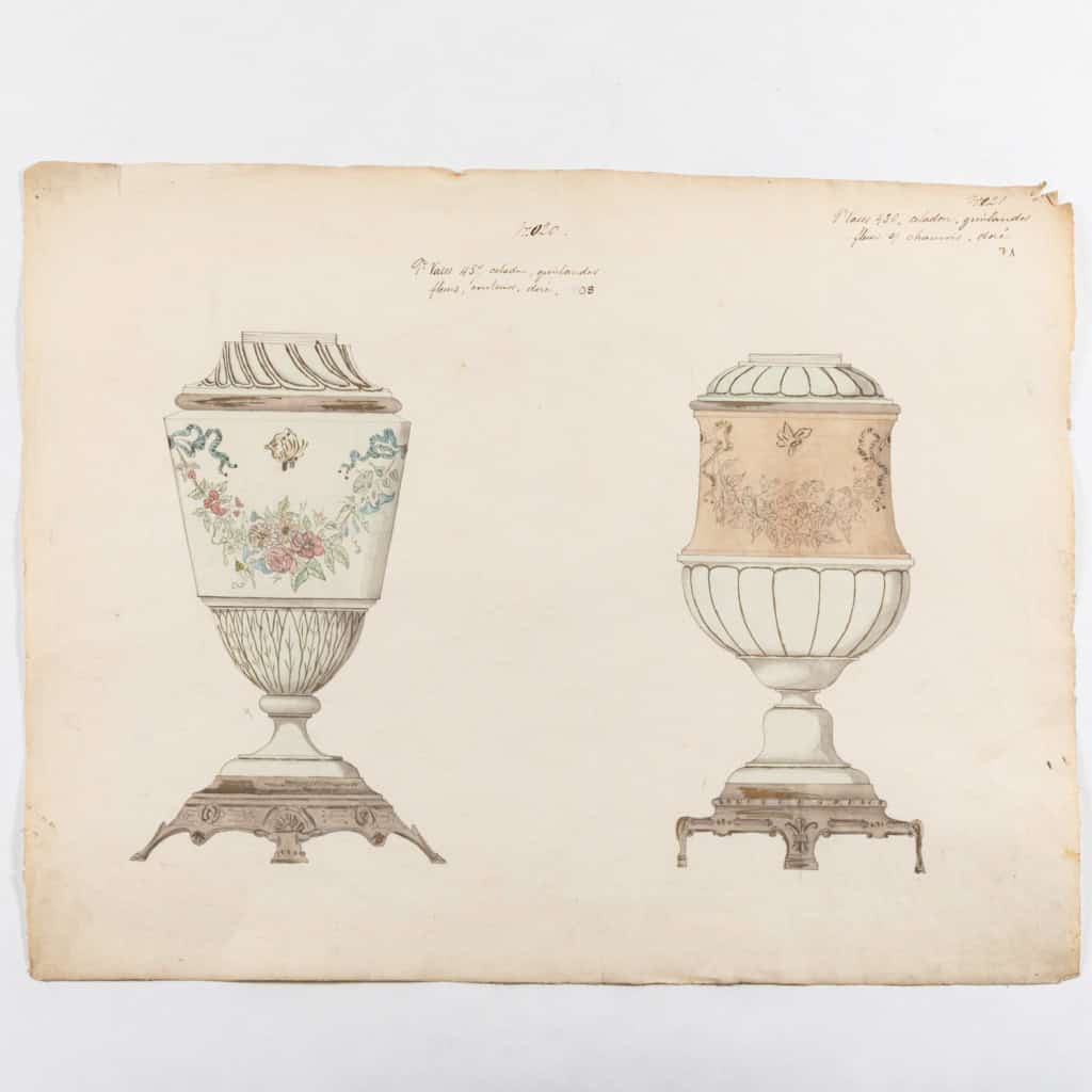 Série d’aquarelles et dessins de vases d’une manufacture, XIXe 10