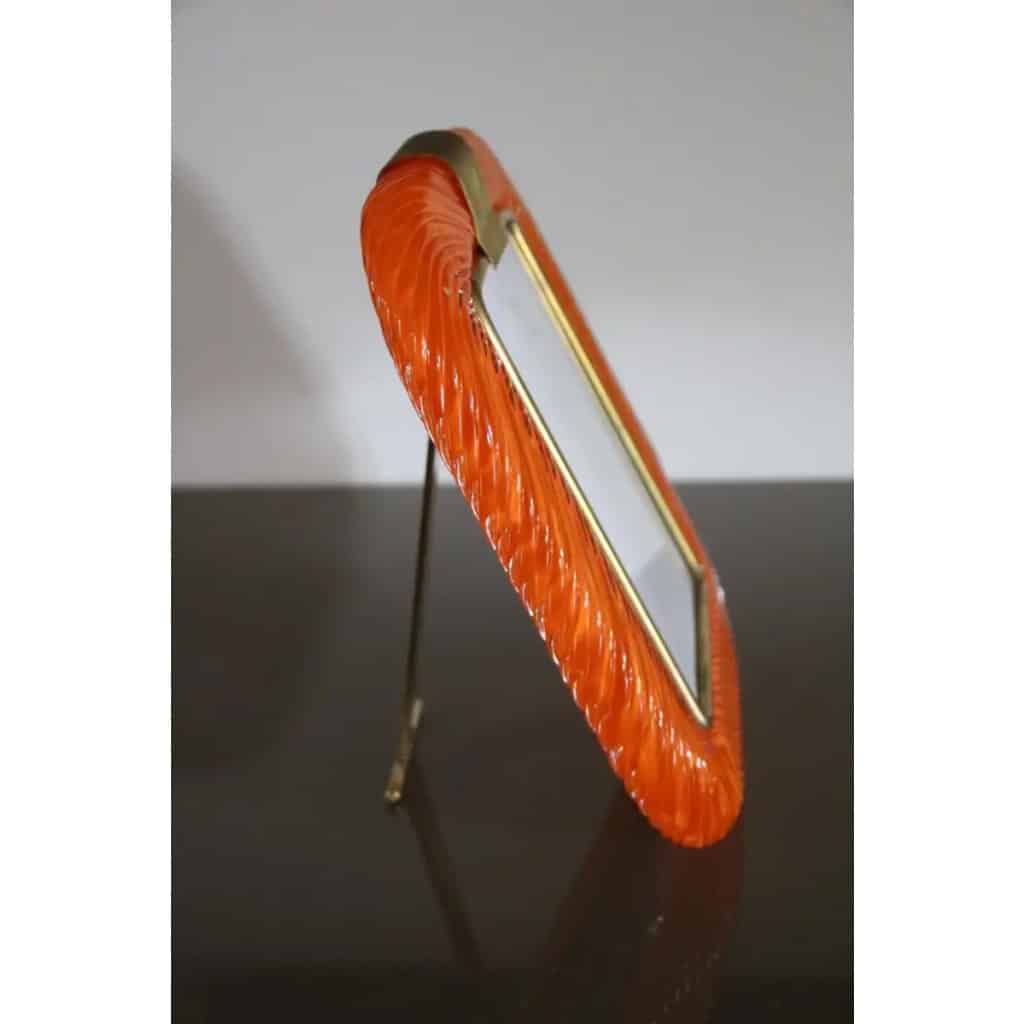 Cadre photo torsadé orange des années 2000 en verre de Murano et laiton de Barovier e Toso 10