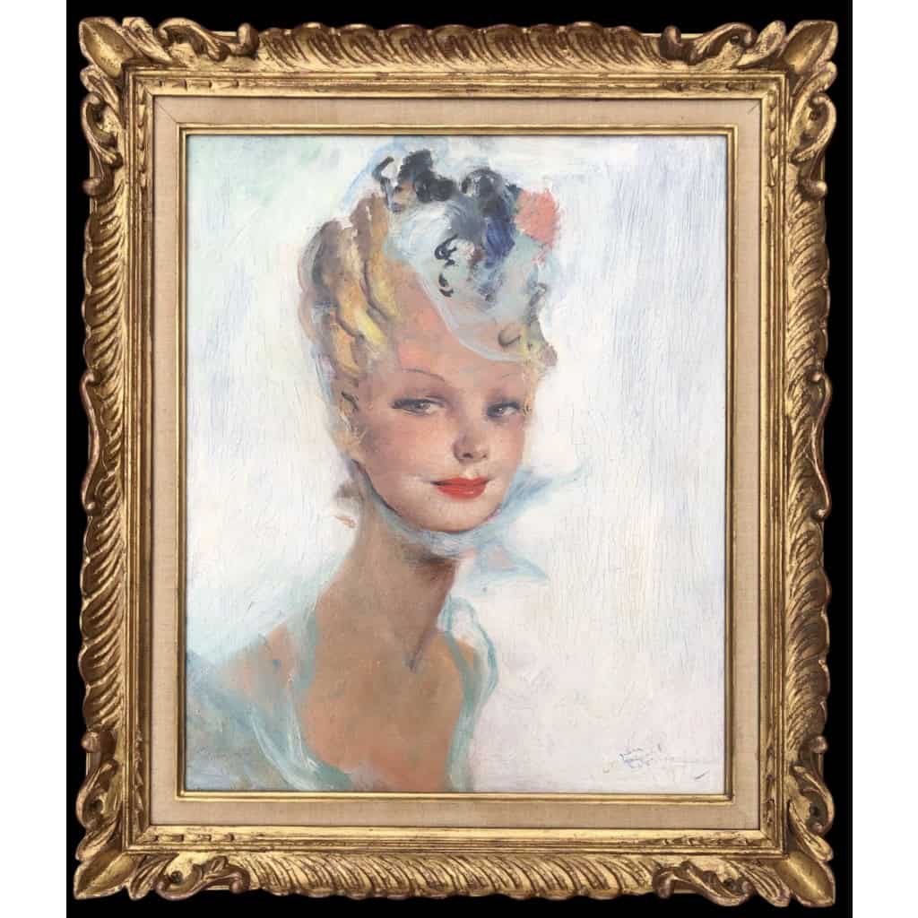 DOMERGUE Jean Gabriel Peinture Française 20è Portrait D’une élégante Huile Signée Certificat 3