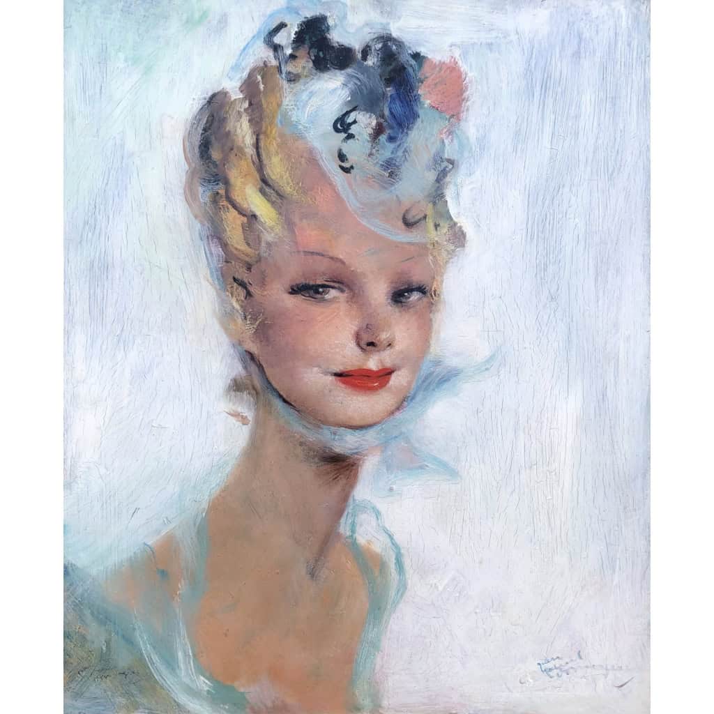 DOMERGUE Jean Gabriel Peinture Française 20è Portrait D’une élégante Huile Signée Certificat 3