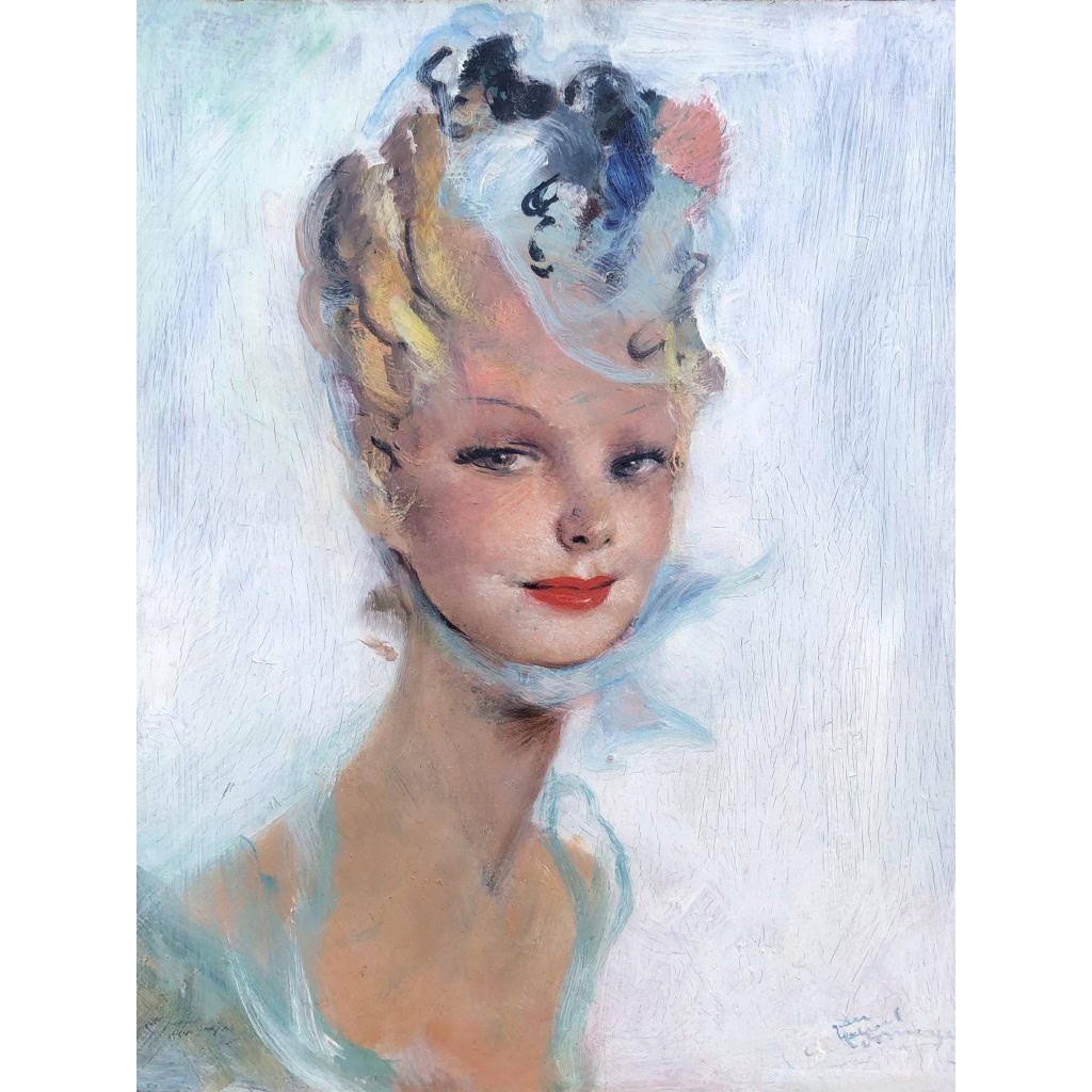 DOMERGUE Jean Gabriel Peinture Française 20è Portrait D’une élégante Huile Signée Certificat 8