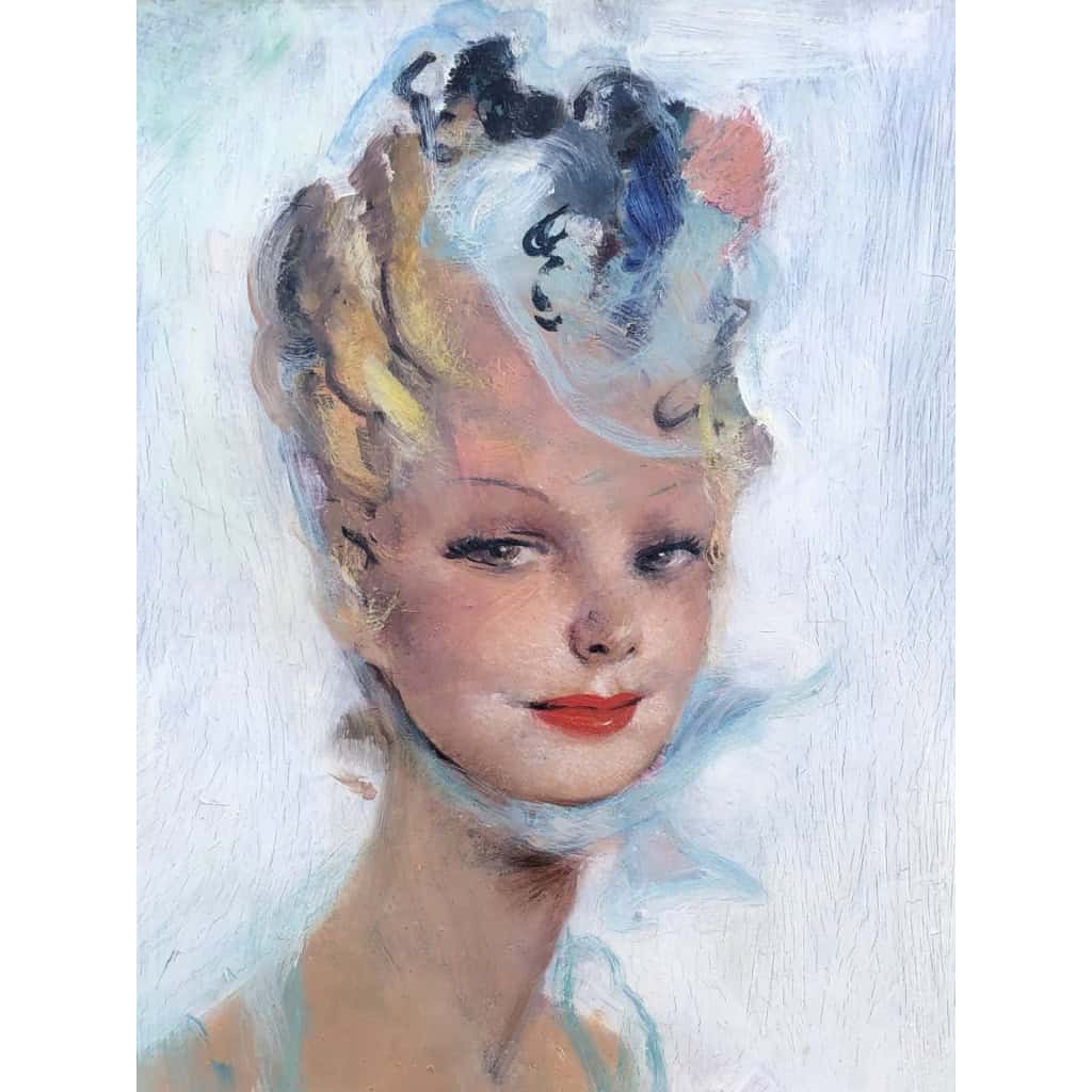 DOMERGUE Jean Gabriel Peinture Française 20è Portrait D’une élégante Huile Signée Certificat 7