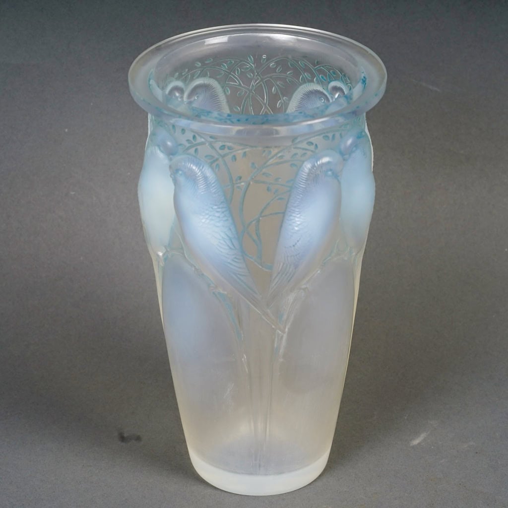 1924 René Lalique – Vase Ceylan Verre Opalescent Patiné Bleu 4