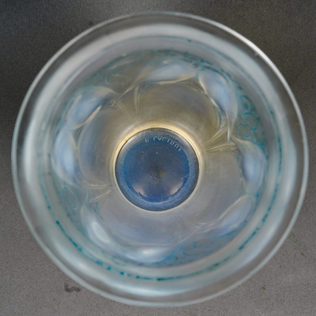 1924 René Lalique – Vase Ceylan Verre Opalescent Patiné Bleu 8