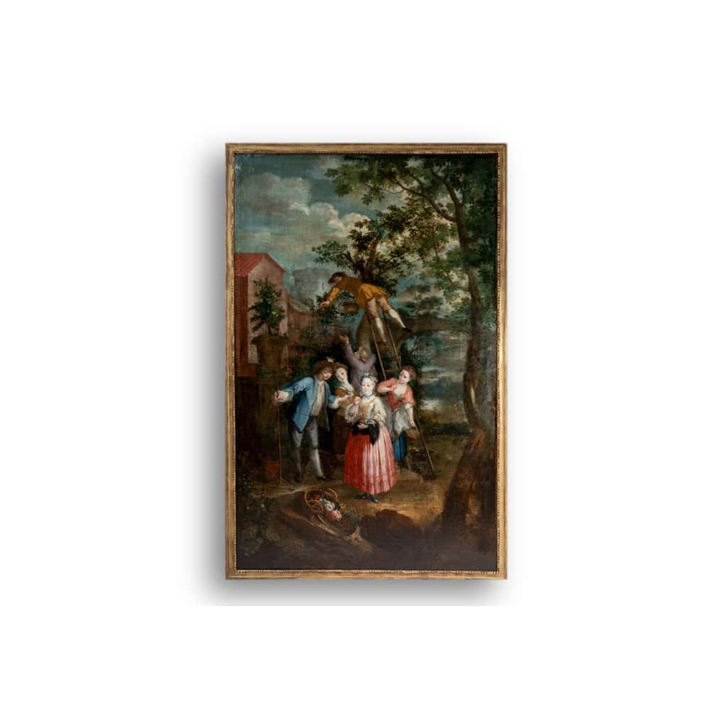 Huile sur toile représentant une cueillette. XVIIIe siècle. LS55511709 3