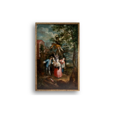 Huile sur toile représentant une cueillette. XVIIIe siècle. LS55511709