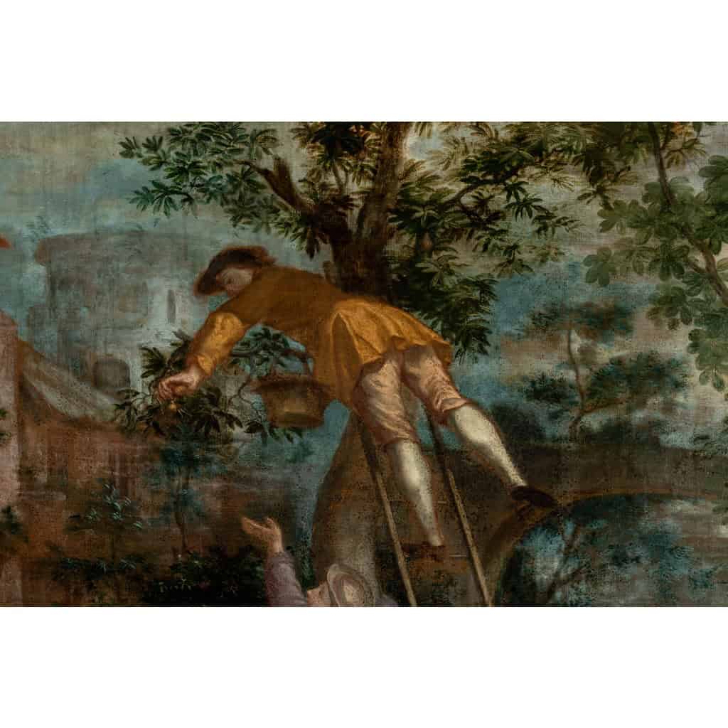 Huile sur toile représentant une cueillette. XVIIIe siècle. LS55511709 7