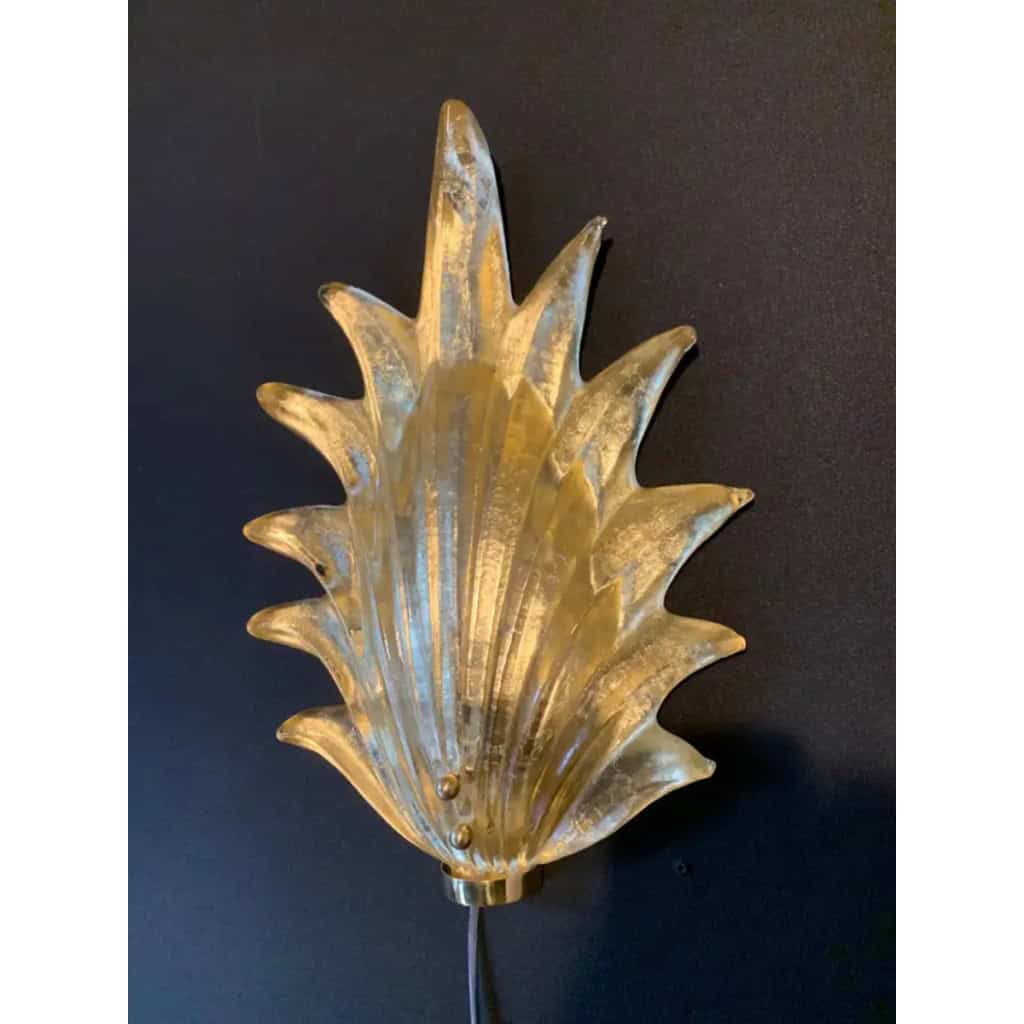 Paire d’appliques de style Barovier en verre de Murano doré avec feuilles et laiton 18