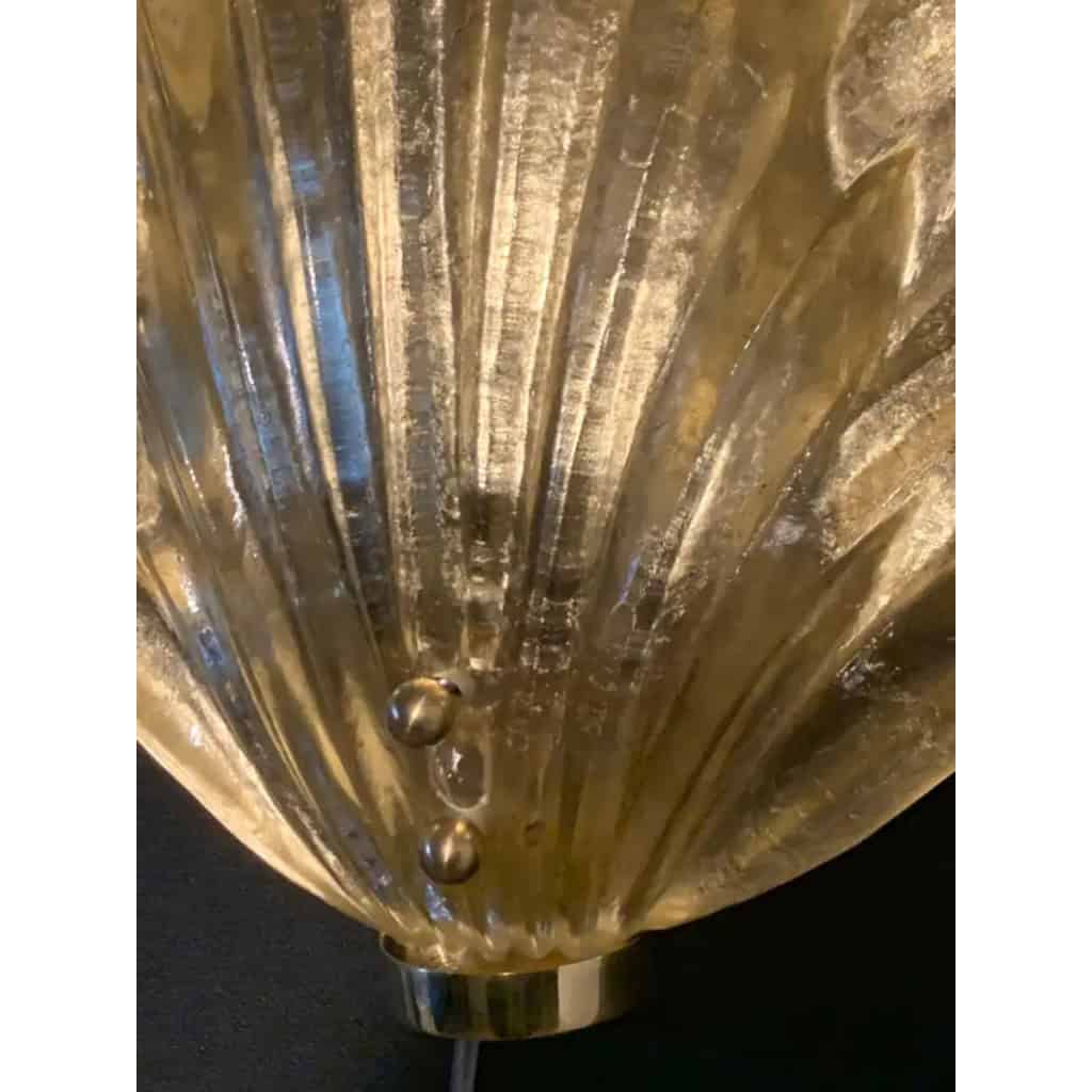 Paire d’appliques de style Barovier en verre de Murano doré avec feuilles et laiton 19