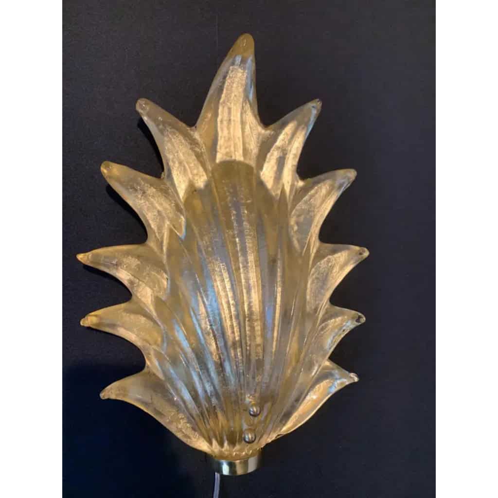 Paire d’appliques de style Barovier en verre de Murano doré avec feuilles et laiton 20