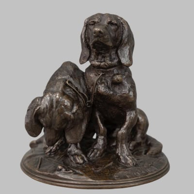 Groupe De Bassets ” Ravageot Et Ravageode ” , Emmanuel Fremiet (1824 -1910) – Bronze