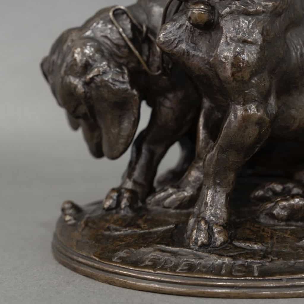 Groupe De Bassets ” Ravageot Et Ravageode ” , Emmanuel Fremiet (1824 -1910) – Bronze 11