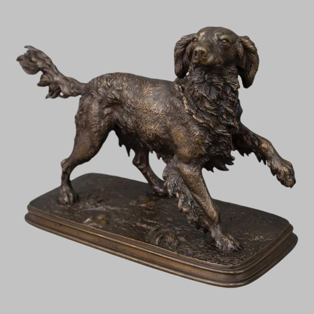 Sculpture – Chien Épagneul À L’ Affût , Ferdinand Pautrot (1832 – 1874) – Bronze 4