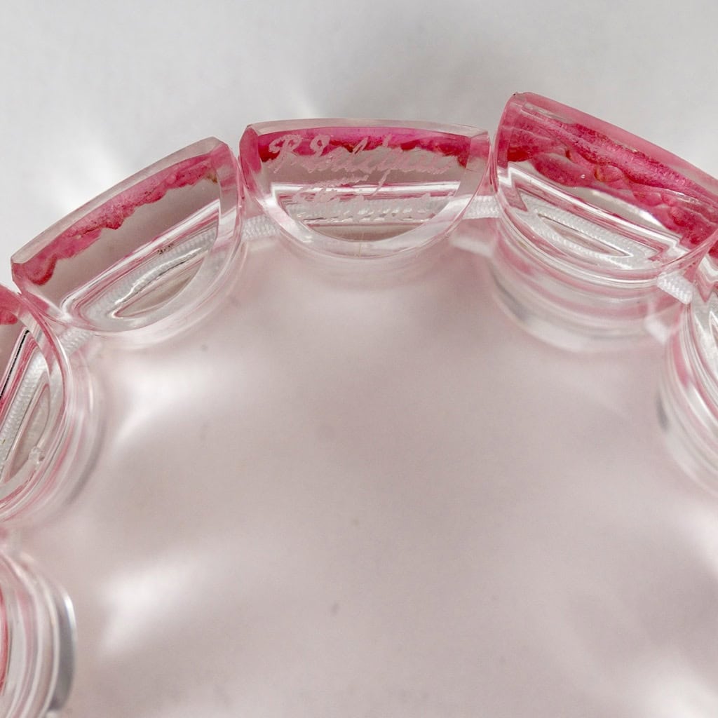 1928 René Lalique – Bracelet Art Déco Cerisier Verre Blanc Patiné Rose 5