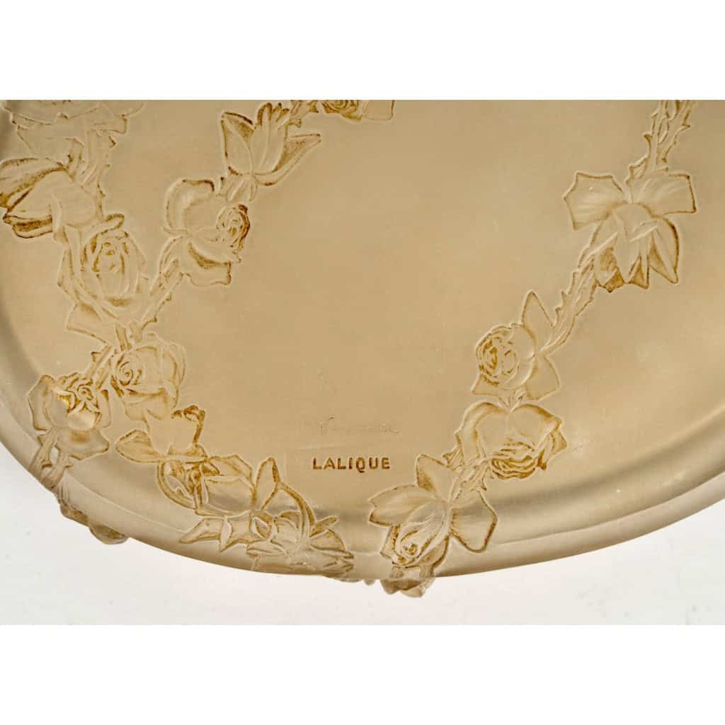 1913 René Lalique – Boîte Roses En Relief Verre Blanc Patiné Sépia 8