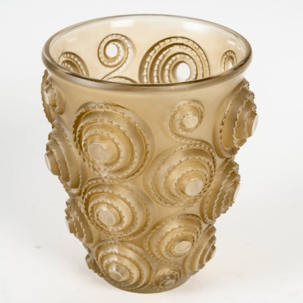 1930 René Lalique – Vase Spirales Verre Blanc Patiné Sépia 4