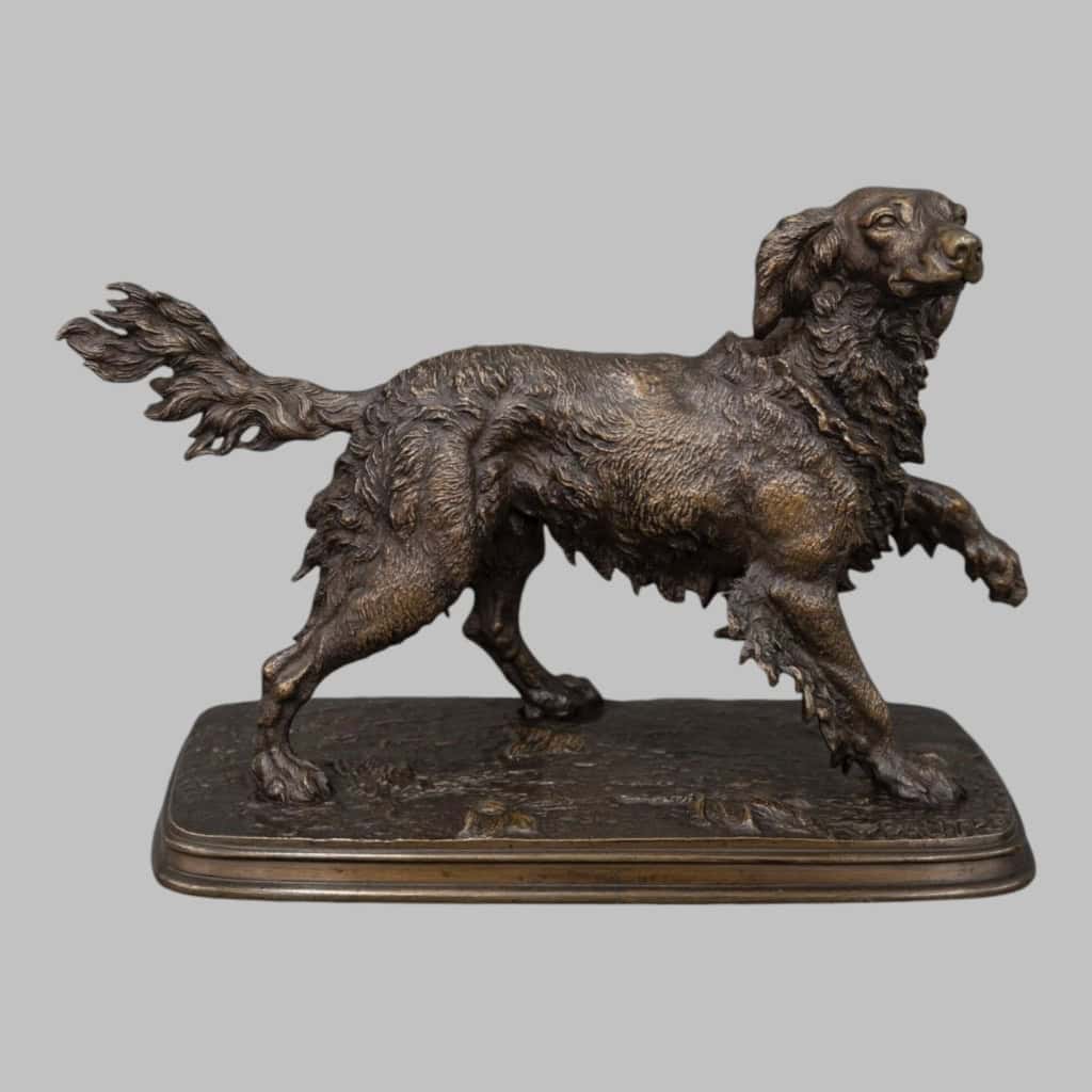 Sculpture – Chien Épagneul À L’ Affût , Ferdinand Pautrot (1832 – 1874) – Bronze 3