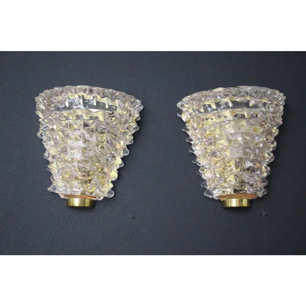 Paire d’appliques roses en verre de Murano dans le style de Barovier e Toso 3