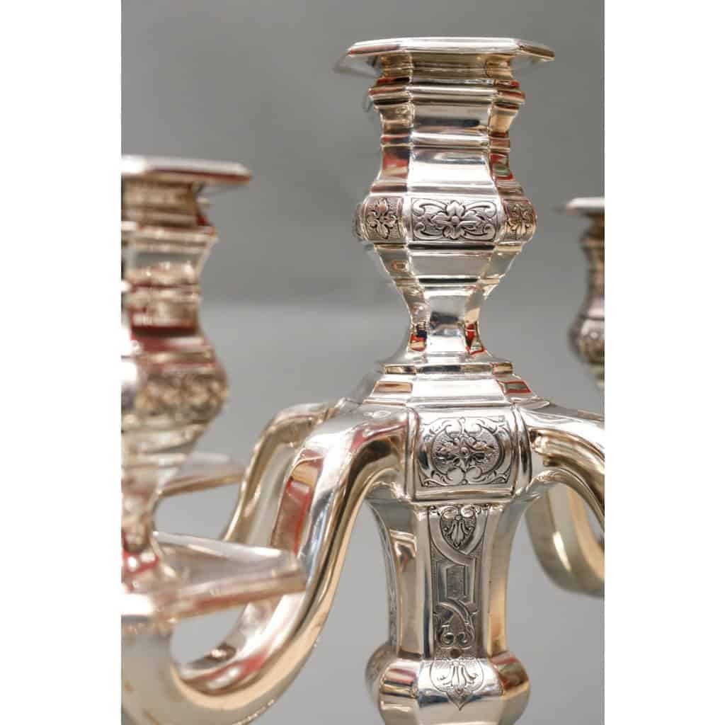 TETARD Frères – Paire de candélabres bas en argent massif circa 1930 10