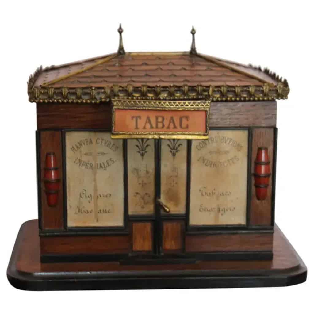 Boîte à cigares française des années 1900 conçue comme un ancien bureau de tabac 3