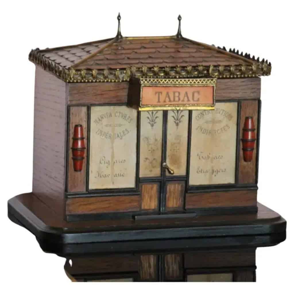 Boîte à cigares française des années 1900 conçue comme un ancien bureau de tabac 4