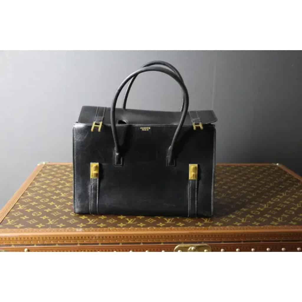 Sac Hermes vintage Drag en cuir noir 11