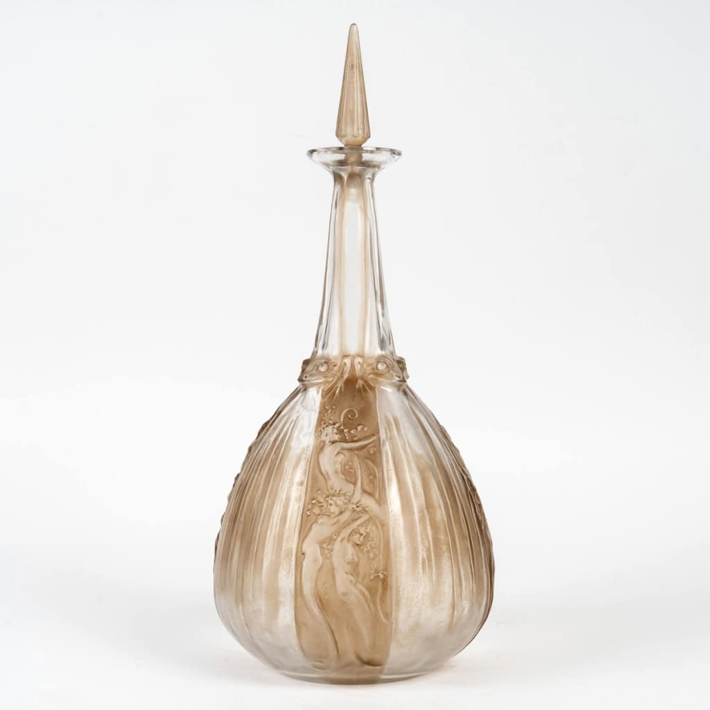 1911 René Lalique – Carafe Sirènes Et Grenouilles Verre Blanc Patiné Sépia 3