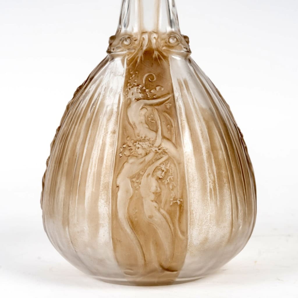 1911 René Lalique – Carafe Sirènes Et Grenouilles Verre Blanc Patiné Sépia 6