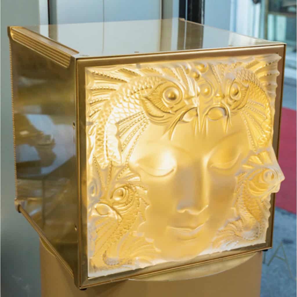 Lalique cristal , Paire de Cubes Décoratif « Masque de Femme «  4