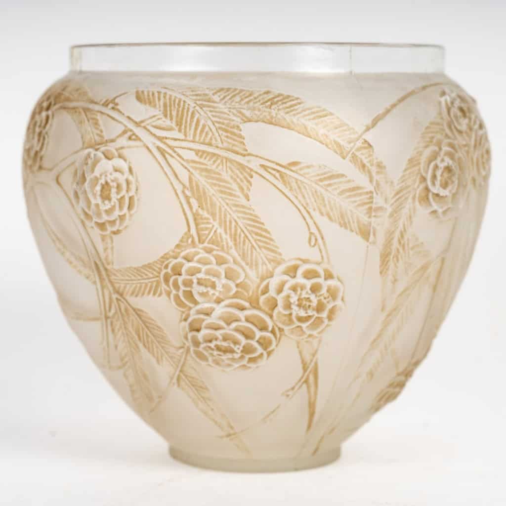 1923 René Lalique – Vase Néfliers Verre Blanc Patiné Sépia 3