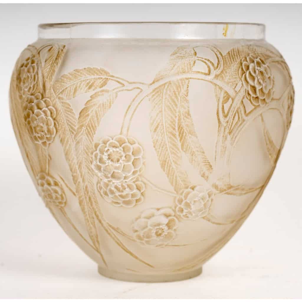 1923 René Lalique – Vase Néfliers Verre Blanc Patiné Sépia 4