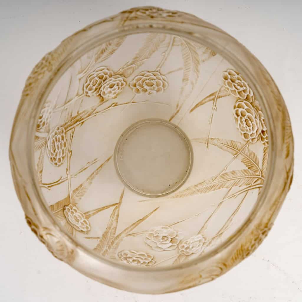 1923 René Lalique – Vase Néfliers Verre Blanc Patiné Sépia 6