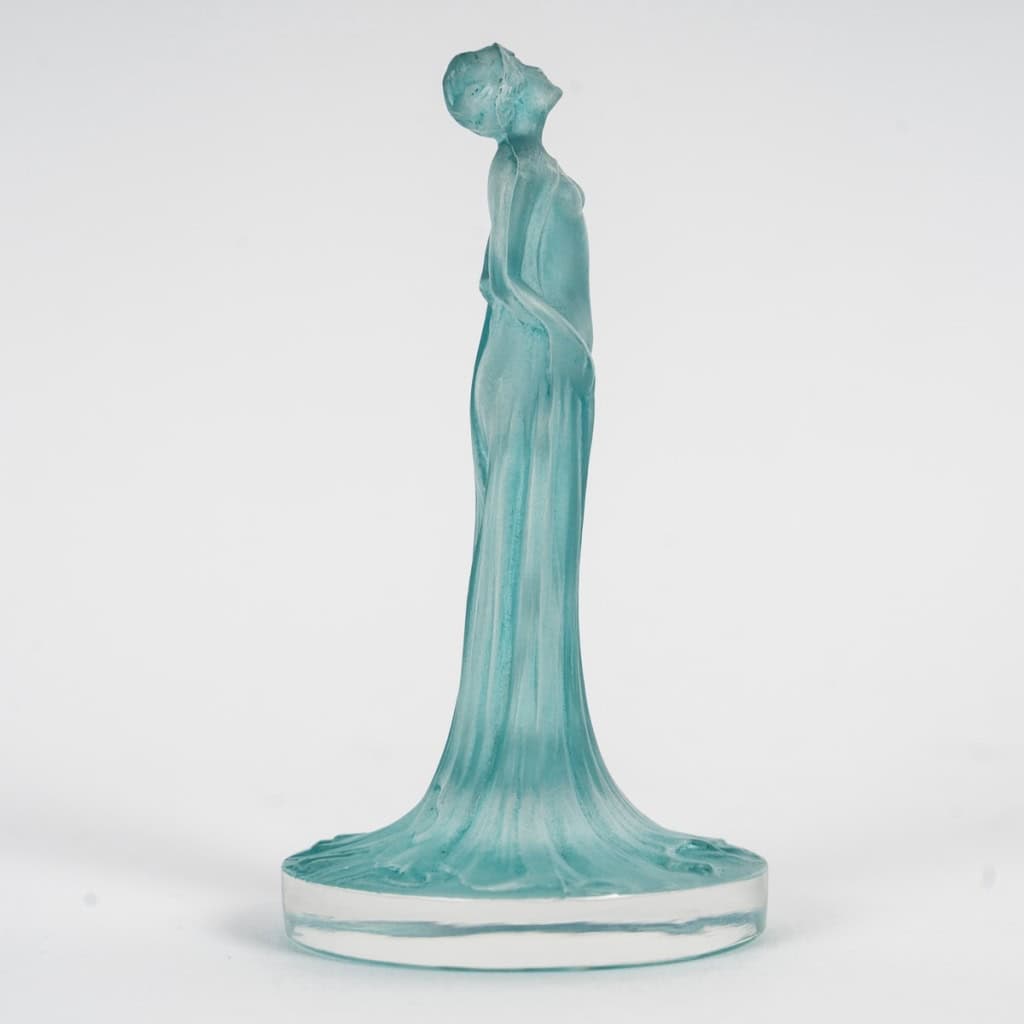 1912 René Lalique – Cachet Statuette Drapée Verre Blanc Patiné Turquoise 5