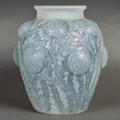 1926 René Lalique – Vase Domrémy Verre Opalescent Patiné Bleu