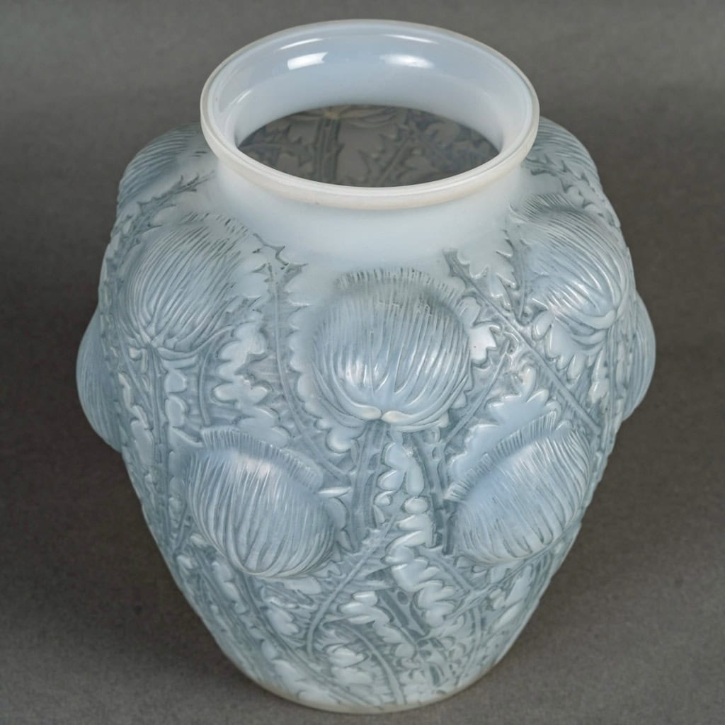 1926 René Lalique – Vase Domrémy Verre Opalescent Patiné Bleu 4