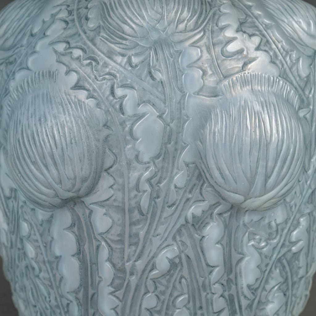 1926 René Lalique – Vase Domrémy Verre Opalescent Patiné Bleu 6