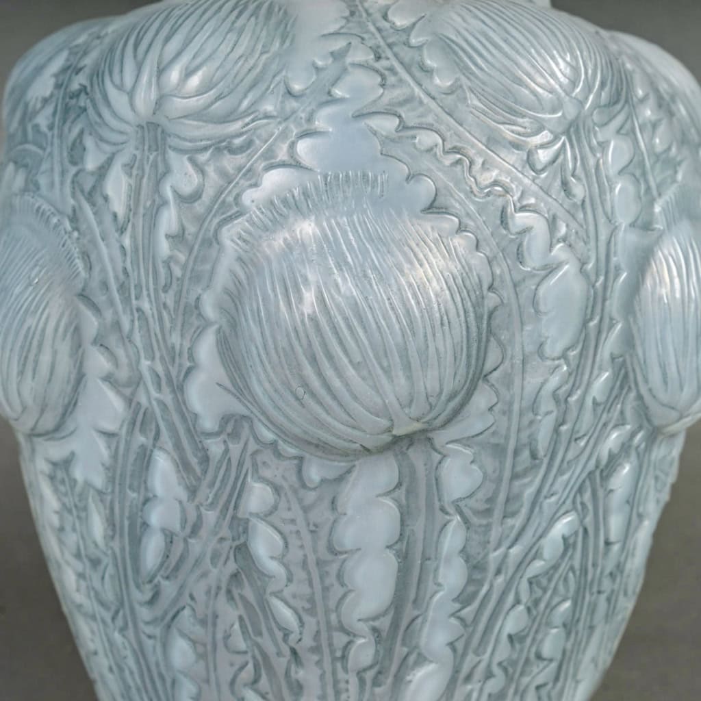 1926 René Lalique – Vase Domrémy Verre Opalescent Patiné Bleu 7