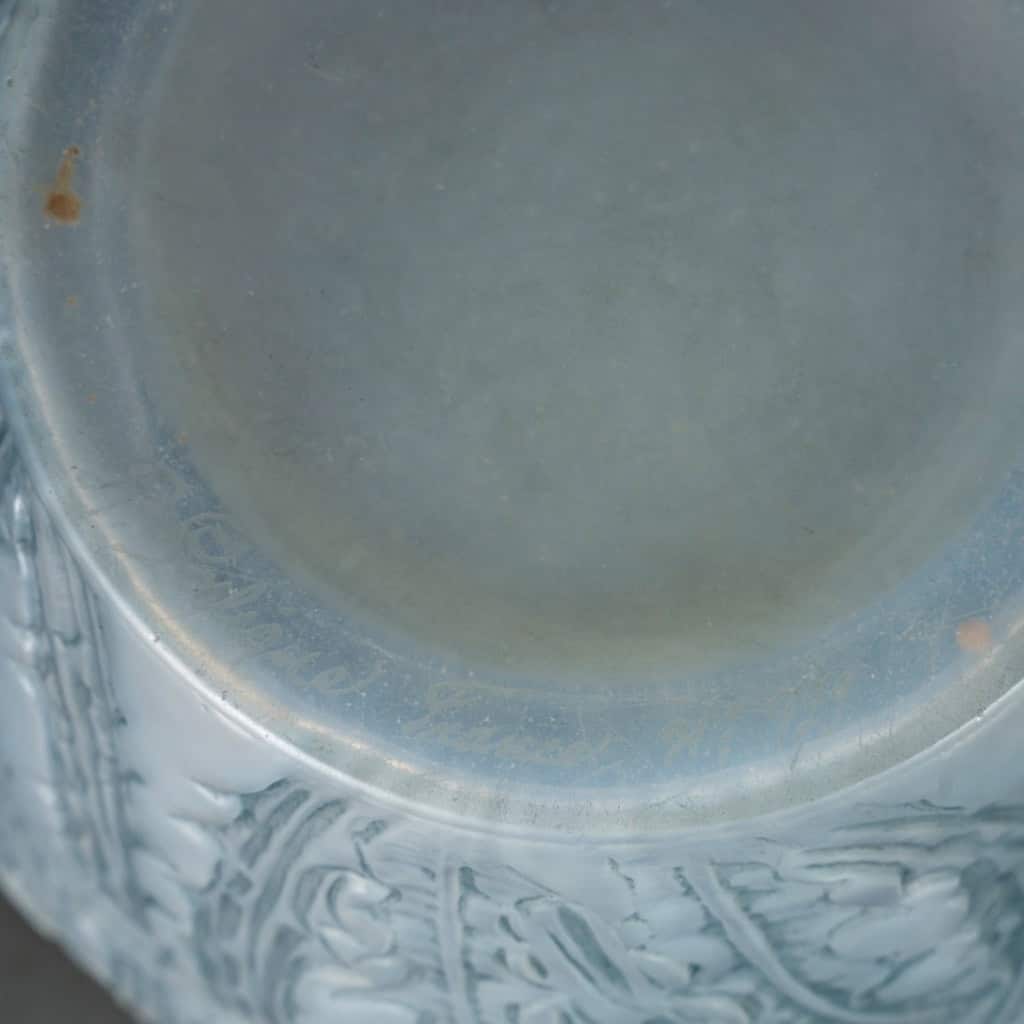 1926 René Lalique – Vase Domrémy Verre Opalescent Patiné Bleu 8