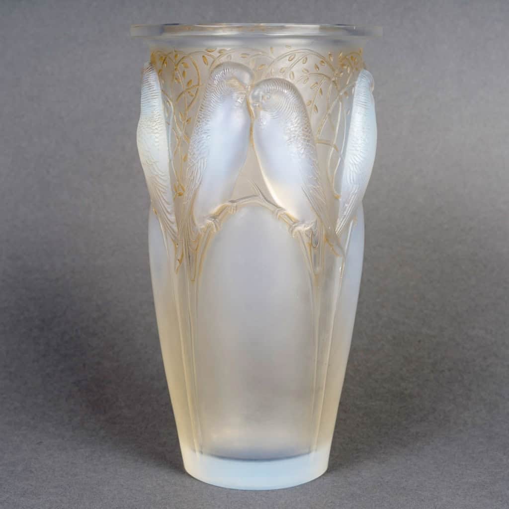 1924 René Lalique – Vase Ceylan Verre Opalescent Patiné Sépia 3