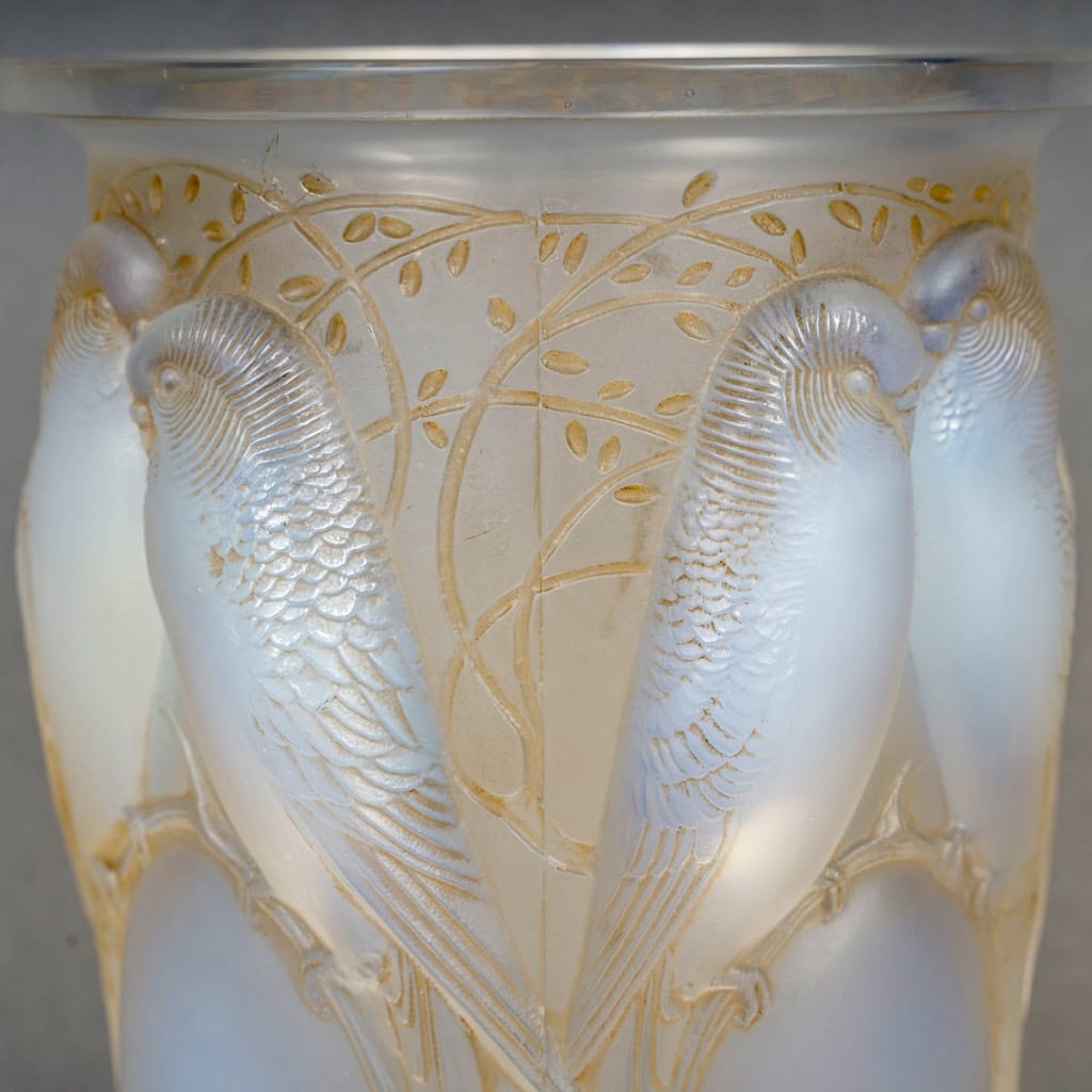 1924 René Lalique – Vase Ceylan Verre Opalescent Patiné Sépia 7